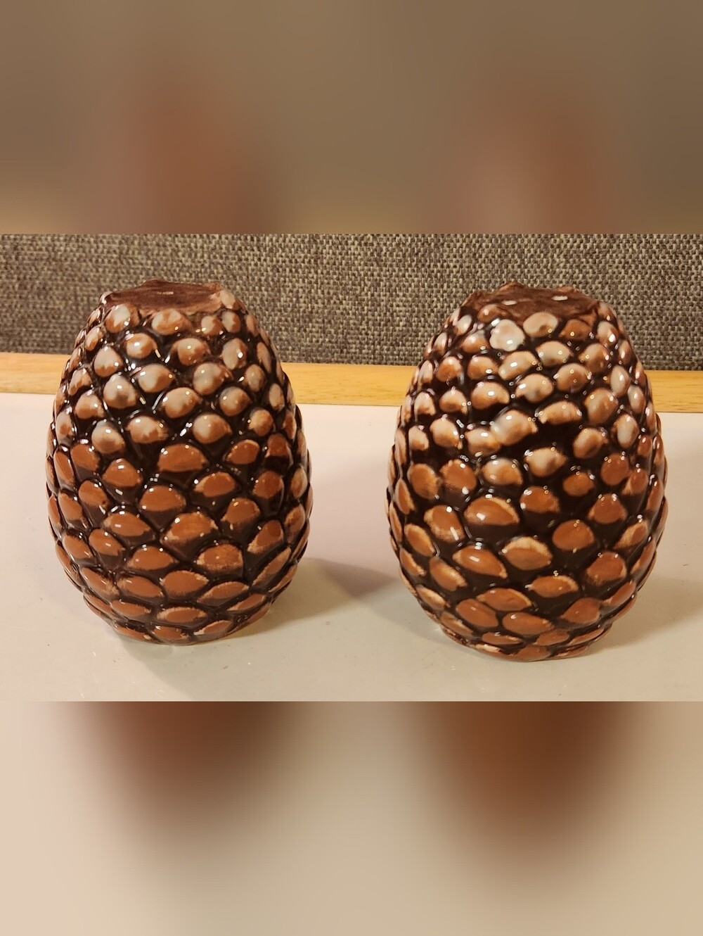 Vintage Ceramic Pinecone Salt & Pepper Shakers 4" Large Autumn Lodge Fall Decor